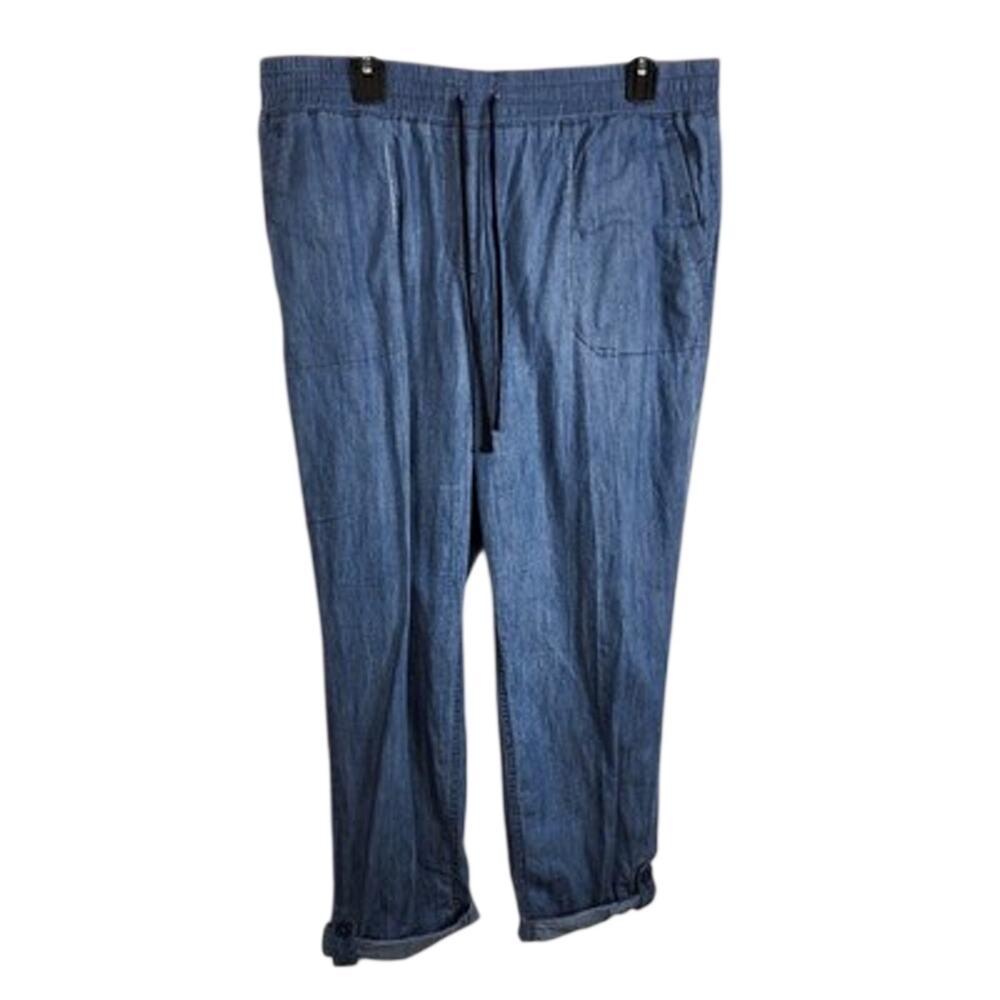Talbots Womens Easy Slim Leg Crop Pants Capri Wash Pull On Drawstring Tab Hem L